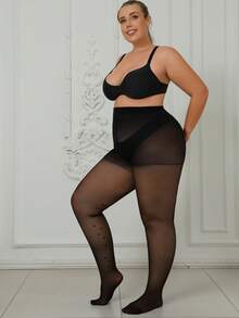 1 Stück 40D transparente elastische Strumpfhose, Damen Große Größen französischer Vintage 4-Ecken Stern Herz Rücken Jacquard Einzelnaht Strumpfhose, modische sexy schlankmachende schwarze Strumpfhose für Halloween Kostüm und tägliche Lässig Kleidung - Schwarz - Übersicht 2