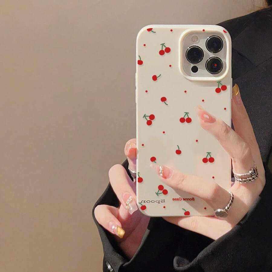 White Cherry Style Fashion Phone Case 1pc GUCADI White Shell With Red Cherry Compatible With Apple Phone Case Waterproof Shockproof Anti-Fall Scratch Resistant Spring Gift Mom Birthday - Multicolor - View 1