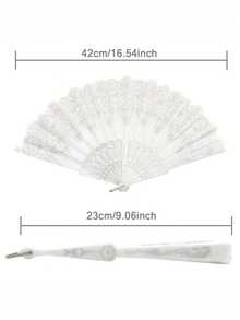 1pc Women's Lace Hand Fan, Silver Floral Hand Fan, Foldable Vintage Decorative Fan, Bridal Photo Prop, Wedding Favor, Suitable For Wedding, Dance, Theme Party, Festival, 16.5 Inches When Unfolded - Multicolor - View 7