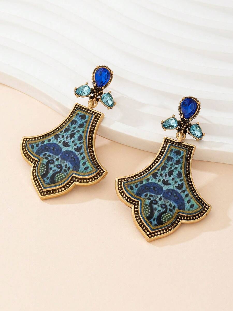 1 Pair Exotic Enamel Peacock Earrings, Vintage Blue & Green Teardrop Gemstone Earrings, Versatile Lightweight Luxury Jewelry For Daily Commute And Dates, Gift For Girlfriend - Multicolor - View 1
