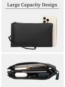 Minimalist Large Capacity Clutch Bag, Business Casual Portable Dual Compartment Phone Bag, Handbag, Square Bag, Wallet, Storage Bag, Travel, School, Holiday, Office, Outdoor Work, Vintage Bag, Valentine's Day Black Bag, Sticker, Valentine's Day Gift, Vintage, Sports Life Gift Bag, Handbag, Spring Vintage Bag, Men's Gift, Father's Day Gift, Small Pouch, Wristlet, Wallet, Storage Bag, Men's Gift, Christmas Gift - Black - View 7