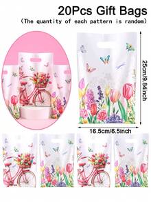 10/20/50pcs Spring Floral Bicycle Gift Bags, Pink Tulip & Butterfly Pattern Party Favor Bags With Handles, Suitable For Birthday, Wedding, Celebration, Spring/Summer Theme Party, Gift Packaging, Small Business Packaging, Retail Shopping Bags - Tulip Bicycle - View 14