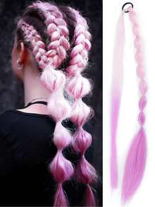 24 Inch Colorful Lantern Bubble Ponytail Wig, Heat-Resistant Synthetic Fiber, Elastic Band Fashion Braided Ponytail With Laser Line, Suitable For Women's Festival Events And Parties - Multicolor - View 15