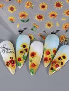 2 Folhas de Adesivos de Arte de Unhas com Girassol, Padrão de Margarida, Borboleta e Folha, Decalques de Unhas Autoadesivos, Decoração de Unhas DIY para Salão de Unhas, Suprimentos Elegantes para Unhas Femininas - Multicolorido - Visão 6