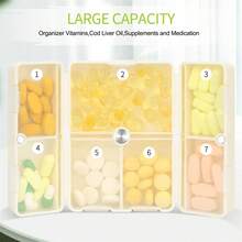 Boîte à pilules quotidienne beige de 10 cm, design à 7 compartiments, boîte à pilules de voyage portable [design pliable], s'adapte dans la poche du portefeuille, pour ranger les vitamines, l'huile de foie de morue, les compléments de santé et les médicaments - Beige - Voir 6