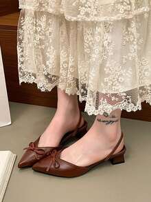 Women's Fashion Pointed Toe Plus Size Bow Knot Spring/Autumn Two-Way Wear Slingback Comfortable Slingback High Heel Pumps - Brown - View 2