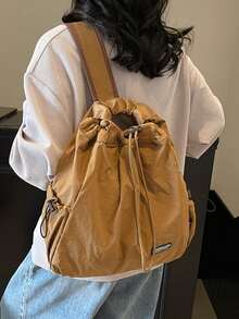 Solid Color Minimalist Large Capacity Portable Women's Bag, Versatile Style, Suitable For Daily Commute, Travel, Shopping - Khaki - View 3