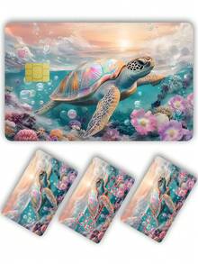 1pc Colorful Sea Turtle Credit Card Cover Sticker Protective Card Sleeve, Colorful Ocean PVC Material Anti-Fingerprint Durable Scratch-Resistant Wear-Resistant Skin, Party Birthday Gift, Suitable For Men And Women, Small Chip Cards, Bank Cards, Credit Cards, Transportation Cards, Key Cards, Student Campus Cards Personalized DIY, Privacy Protection - Multicolor - View 12