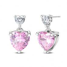 1 Pair S925 Sterling Silver Earrings, Original Bow Heart Zirconia Design, Pink Diamond Inlaid Luxury Style, Versatile For Daily Commute, Hypoallergenic Material, Showcases Sweet And Gentle Elegant, Suitable For Various Occasions, Creates An Elegant Look. - Multicolor - View 14