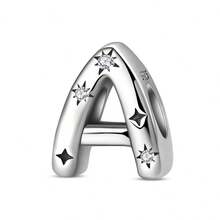 1pc S925 Sterling Silver 26 English Alphabet Bead, Original Rhinestone Star 3D Design, Versatile Spacer Bead Accessory, Compatible With Bracelets And Necklaces, Customizable Initial, Showcases Personalized Style, Meets Handmade Crafting And Daily Wear Needs - Silver - View 31