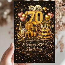 Elegant Glitter 70th Birthday Card, Cake & Balloons Design - 13*18 - View 3