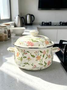 1pc Enamel Cooking Pot, Stew Pot, Soup Pot, Vintage Style Multicolor Enamel Cookware, Extra Large Capacity, Suitable For Stewing Soup, Spotted Pattern Body, Thick Double Handle Enamel Cooking Pot, Compatible With Gas Stove And Induction Cooktop, Home Kitchen Utensils, Heat Resistant And Easy To Clean, Suitable For All Seasons - View 7
