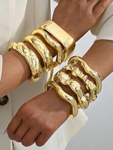 Juego de 11 pulseras tipo brazalete anchas de metal en tono dorado para mujer, con diseño vintage exagerado y elegante de flores geométricas y torsión, adecuado para uso diario y regalos - Dorado - Ver 1