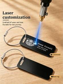 1pc Personalized Aluminum Engraved Luggage Tag, Customized Travel Bag Label, Customizable Name Phone Number Custom Text, Suitable For Suitcases, Backpacks, Handbags, School Bags, Shoulder Bags, Team Travel Labels, Multi-Purpose Aluminum Luggage Tag - Multicolor - View 3