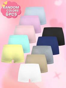 6pcs Random Color Teen Girls Simple Solid Color Sports Shorts, Seamless Soft Skin-Friendly Breathable Basic Four-Corner Underwear, Suitable For All-Season Daily Wear - Multicolor - View 2