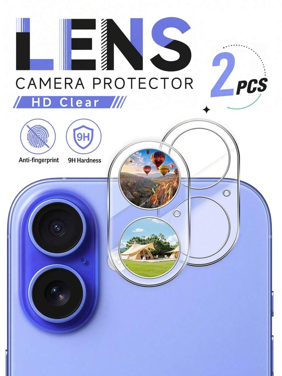 2pcs Full Coverage Rear Camera Lens Glass Protector Film, Phone Accessories, Compatible With IPhone 17 17 Air 16 Pro Max 15 14 13 12 11, Daily Protection - Clear - View 1