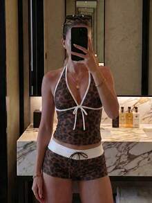 Set Bikini Model Halter Neck Motif Leopard, Polka Dot, Warna Blok, dan Polka Dot Terbaru untuk Musim Panas, Cocok untuk Liburan Pantai dan Pakaian Kasual. - MultiWarna - View 1