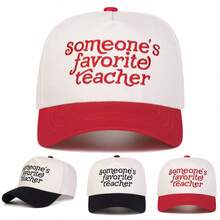 Women's 'Someone's Favorite Teacher' Trucker Hat, Embroidered Letter, 5-Panel Sun Protection Hat For All Seasons Travel, Beach, Holiday, Festival - Multicolor - View 6