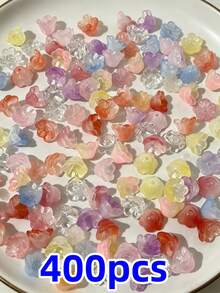 100pcs 12x7.5mm Gradient Translucent Glass Lily Of The Valley Beads, Including Yellow, Green, Pink And Purple - Perfect For DIY Jewelry, Hair Clips And Home Decor Crafts - Multicolor - View 19