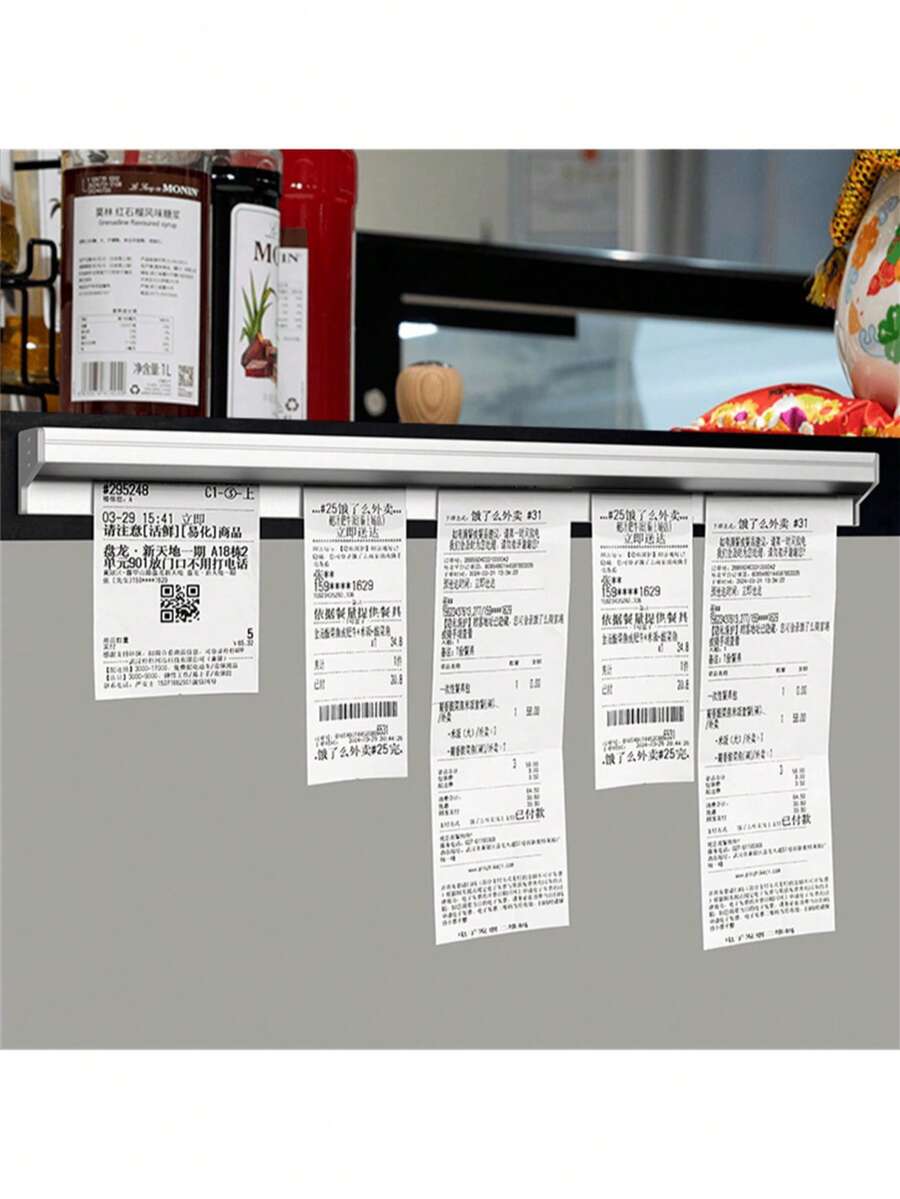 1pc Sliding Modular Menu Receipt Organizer, Wall-Mounted, Drill-Free Aluminum Kitchen And Restaurant Order Sorter, Suitable For Restaurants, Food Trucks And Other Locations To Store Receipts, Supports Hanging Various Receipts, Vouchers And Tickets
