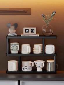 1pc Modern Black 3-Tier Storage Shelf, Multi-Layer Shelf - Freestanding Multi-Tier Storage Rack, Black Frame, Suitable For Kitchen, Bathroom, Bedroom - Space-Saving Home Decor Storage Shelf, Minimalist Design, Durable And Easy To Clean, Multifunctional Compact Storage Solution Combining Aesthetics And Practicality. Perfect For Displaying Books, Cups And Small Items. - Black - View 3