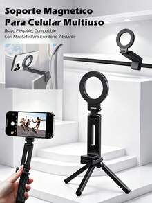 Magnetic Phone Holder And Tripod, Adjustable And Foldable With 360° Rotation, For Car/Desk, Magnetic/Adhesive Mounting, Compatible With IPhone/Android Phones, For Navigation, Live Streaming, And Everyday Use - A - View 2