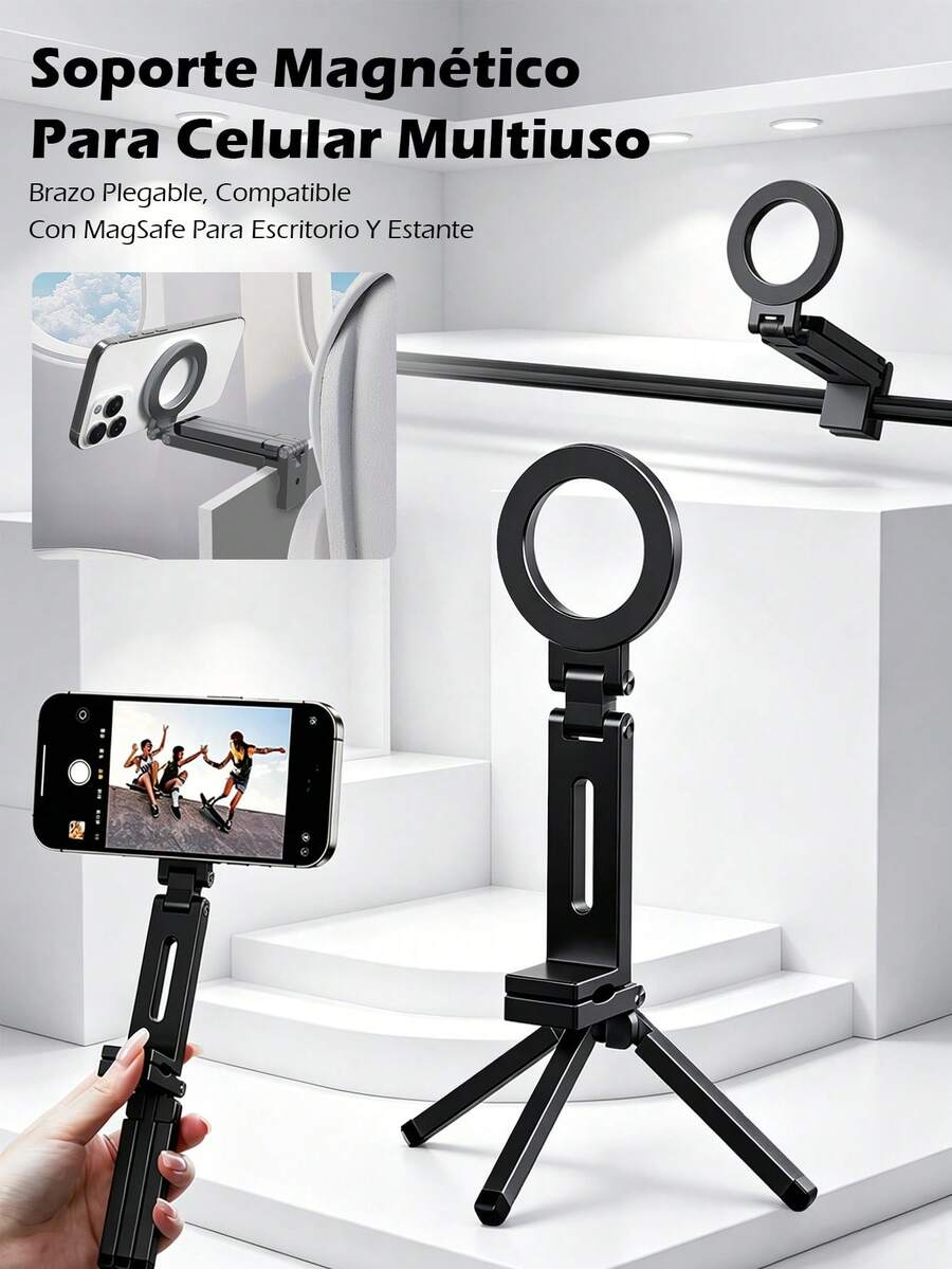 Magnetic Phone Holder And Tripod, Adjustable And Foldable With 360° Rotation, For Car/Desk, Magnetic/Adhesive Mounting, Compatible With IPhone/Android Phones, For Navigation, Live Streaming, And Everyday Use