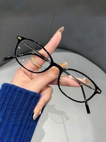 1 Pair Women's Minimalist Decorative Glasses, High-Definition Transparent Lenses, Y2K Retro Style, Suitable For Daily Wear, Reading And Commuting Office - Clear - View 10