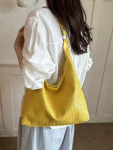 2026 New Fashion Women's Shoulder Bag Woven Bucket Bag Minimalist Large Capacity Tote Bag - Yellow - View 3