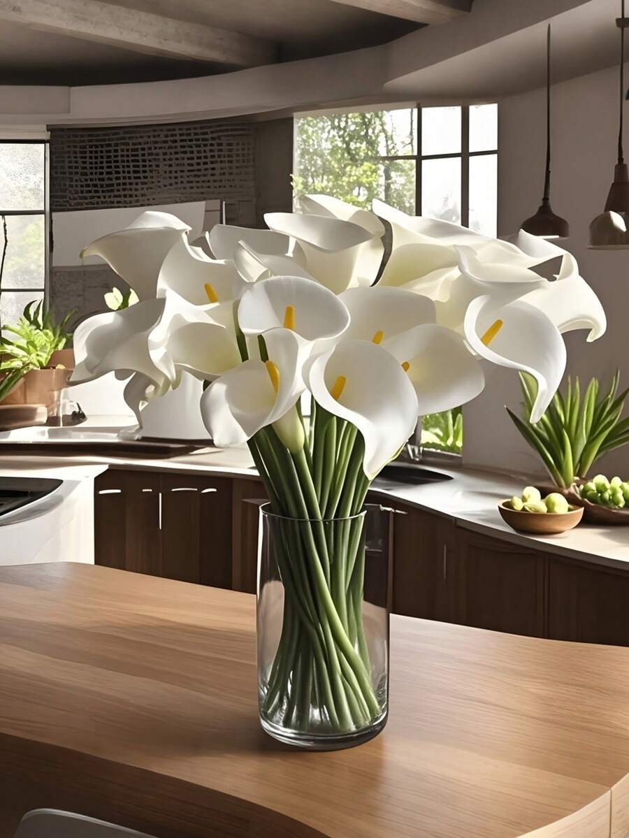 20pcs White Artificial Flowers, Silk Calla Lilies, 34cm Length, Suitable For Mother's Day, Easter, Home, Kitchen, Wedding Decoration - Ideal For Wedding Decor, Bridal Backdrop Props, Bouquets, Corsages, Wrist Flowers, Wedding Arches, Party Decoration, Gift Decoration, Restaurant Centerpieces