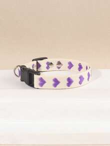 A Thin, Soft Pet Collar With A Purple Heart Jacquard Pattern, Suitable For Kittens And Small Dogs Like Teddy Or Bichon (Not Suitable For Large Dogs) - Purple - View 1