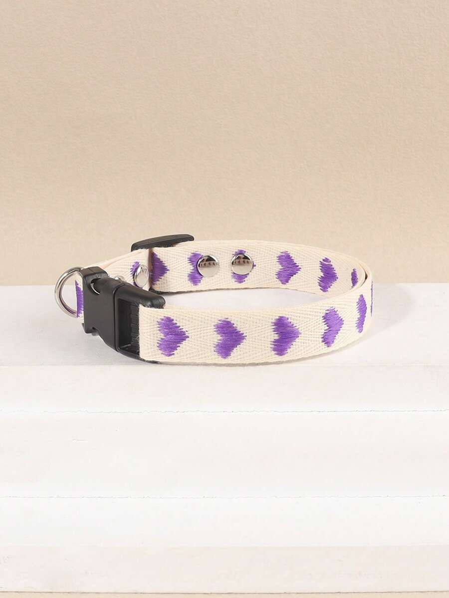 A Thin, Soft Pet Collar With A Purple Heart Jacquard Pattern, Suitable For Kittens And Small Dogs Like Teddy Or Bichon (Not Suitable For Large Dogs) - Purple - View 1