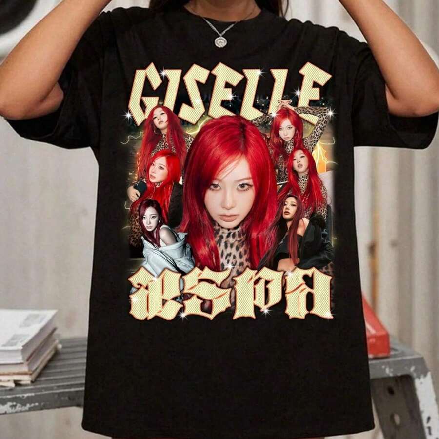 aeesspa- Camiseta con estampado gráfico Armageddon, Camiseta de manga corta con estampado artístico, Camiseta blanca, Camiseta de moda retro estilo K-pop para fans - Negro - Ver 1