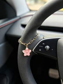 1pc Alloy Cherry Blossom Car Hanging Ornament, Car Interior Steering Wheel Decoration Accessory - A - View 1