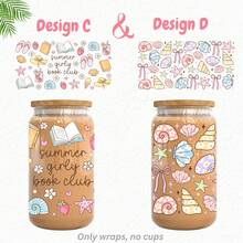1/2/4pcs Girly Summer Capybara Beach Surf Flamingo Seashell UV Dtf Cup Wrap For 16oz Glass Can Cup, Pastel Floral Book Lover Uv Dtf Uvdtf Decal Sticker For Water Bottle Tumbler Mug Book Mark Laptop Phone Case, Gift For Girls Friends Teacher Holiday - Doodle - View 9