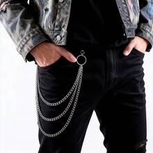 Cadena de Pantalón de Metal Redondo Estilo Rock Punk, Accesorio de Cadena para Pantalón con Colgante - Plateado - Ver 1