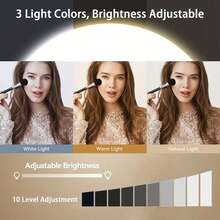 Lampu Ring 10 Inci dengan Tripod yang Dapat Diatur, Lampu Rias, Lampu Pengisi Meja, Lampu Fotografi Wajah Dalam Ruangan, Lampu Pengisi Kamera Ponsel dengan Stand, Lampu Ring 10 Inci Ukuran Besar 3 Warna Multi-Level yang Dapat Diatur + Tripod 3 Kecepatan, Portabel dan Dapat Dilipat, Cocok untuk Berbagai Pemotretan dan Perekaman Pesta - A - View 7