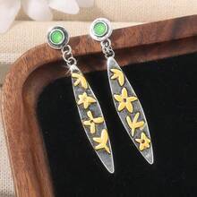 Retro And Elegant Hand-Printed Pendant Earrings, Bohemian-Style Creative Party Jewelry, Perfect Gift For Festivals - Silver - View 3