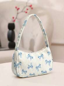 1pc Underarm Bag, Ultra-Lightweight & Convenient, Versatile & Practical Animal/Bow Pattern Printed Corduroy Underarm Bag, Soft Casual Daily Handbag, 2026 Teen Fashionable & Beautiful Casual Daily Handbag, With Zipper, Suitable For Boys And Girls - Multicolor - View 1