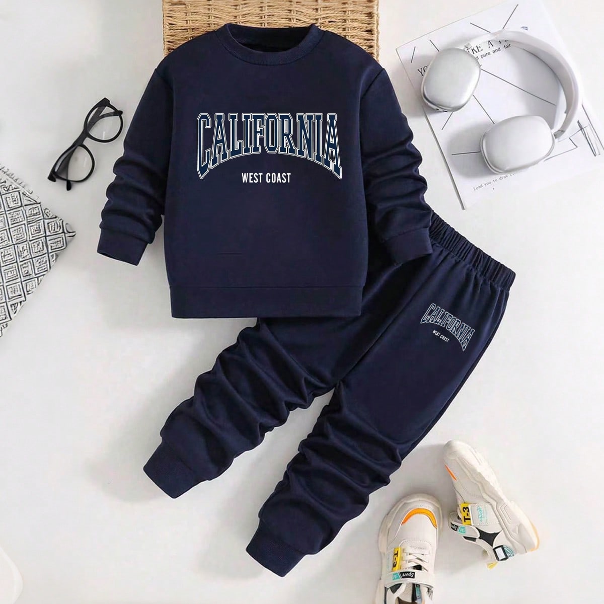 Tween Boy Letter Print Crew Neck Long Sleeve Sweatshirt And Sweatpants Casual Daily Set