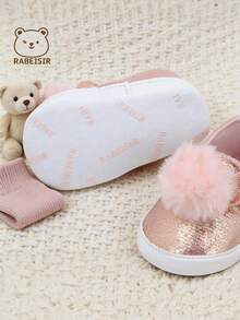 RABEISIR Cute Plush Ball Infant Flat Shoes, Infant Toddler Shoes, Rabbit Design, Suitable For Indoor & Party, All Season - Pink - View 8