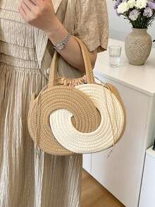 Fashionable Woven Shoulder Bag For Spring 2026, Suitable For Daily Use, Casual Outings, Travel, And Vacations - 米色 - 查看 5
