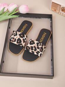 1 Paar Mädchen Leoparden Muster Einriemen Sandalen, weiche rutschfeste Flache Pantoffeln, Casual Strandschuhe für den Sommer - Schwarz - Übersicht 6