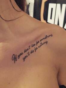 1pc Handwritten English Inspirational Quote Text Pattern Temporary Tattoo Sticker, Realistic Fake Tattoo Design, Suitable For Travel, Music Festivals, Gaming, Graduation Gifts, Lasts 3-5 Days - Black - View 5