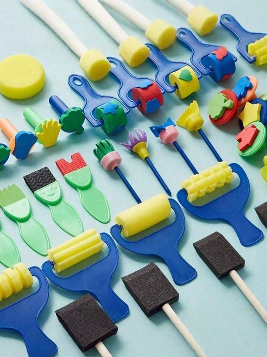 12pcs Washable Sponge Roller Brushes - Sponge Art Craft Set - Christmas Gift - School Reward - Halloween Gift Perfect DIY Sponge Brushes Sponge Paint Brushes Creative Gift (Colors May Vary From Image) - Multicolor - View 1