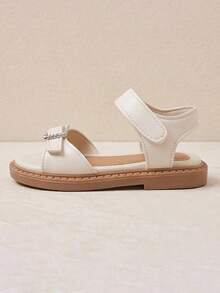 Hot New Arrival - 3-12 Years Old Girls Lightweight White Sandals. Square Rhinestone Buckle. Hook And Loop Design. Transparent Elegant Style. - Beige - View 6