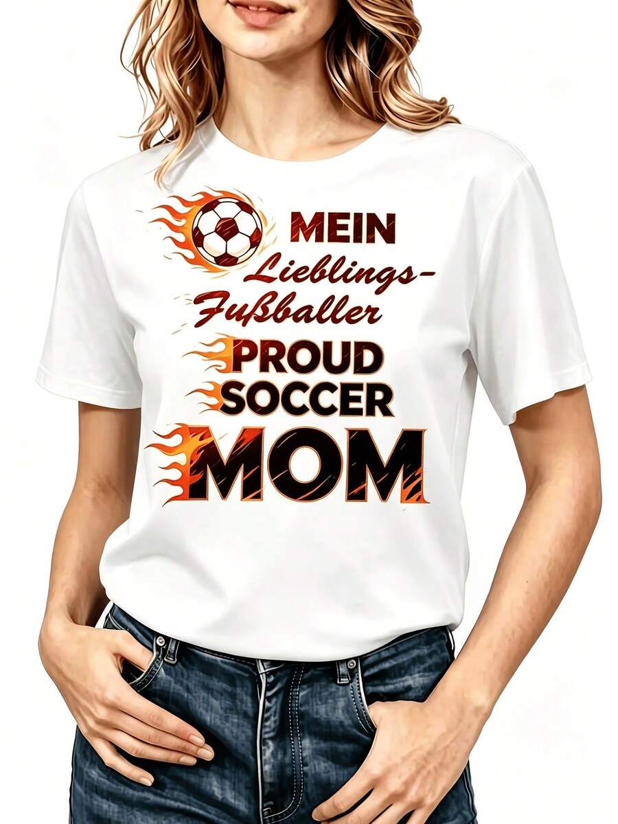 Women's Casual Round Neck Short-Sleeved T-Shirt With Pattern Print, Comfortable, Regular Fit, For Spring/Summer - White - View 1