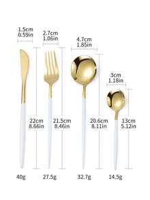 4-delat bestickset i rostfritt stål med målad portugisisk design, steakkniv, gaffel och sked - Vitt guld - Visa 2