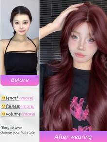 alicegarden 28 Inch Lace Front Wig, Natural Wavy Style, Stunning Burgundy Color, Middle Part Design, Suitable For Women's Daily, Party, Cosplay Use, Natural And Durable, Women's Wig Gift, Halloween - Burgundy - View 3