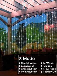 3M Solar Powered LED Curtain Lights 100LED/200LED/300LED Copper Wire String Lights Outdoor Waterproof 8 Modes Solar Fairy Lights Suitable For Garden Window Wall Halloween Party Wedding Holiday Christmas Background Decoration - Solar - View 6